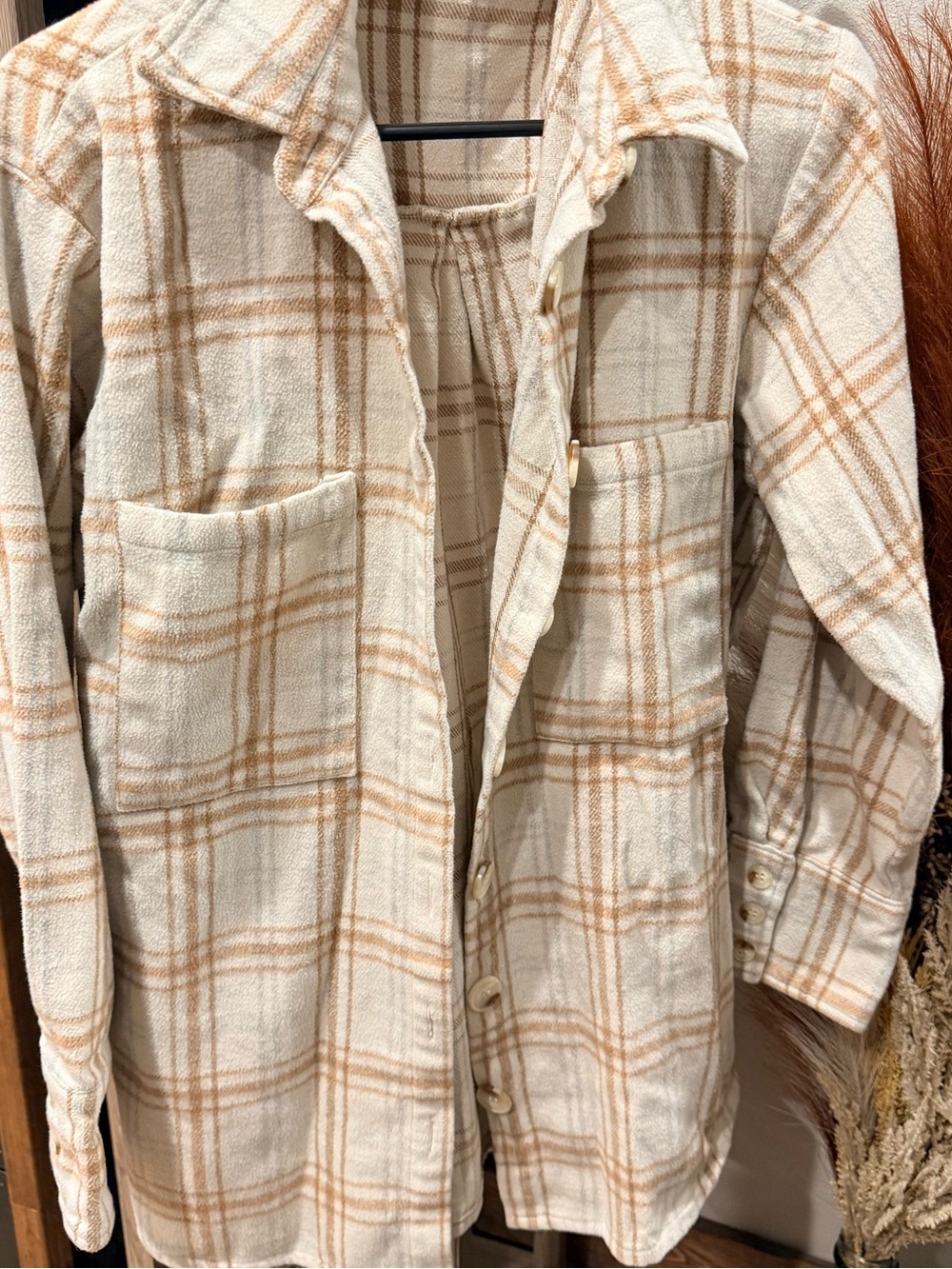 JODIFL Cream & Tan Plaid Teddy Jacket
